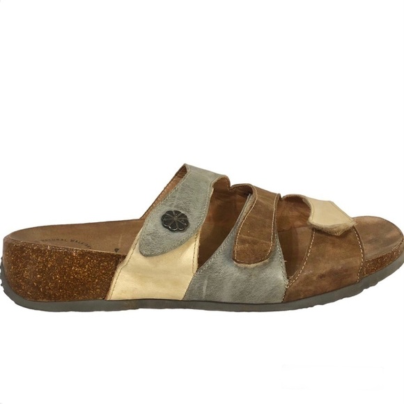 Think! Leather Mitzi Adjustable Footbed Slide Wedge Sandals size 9 - Picture 1 of 10